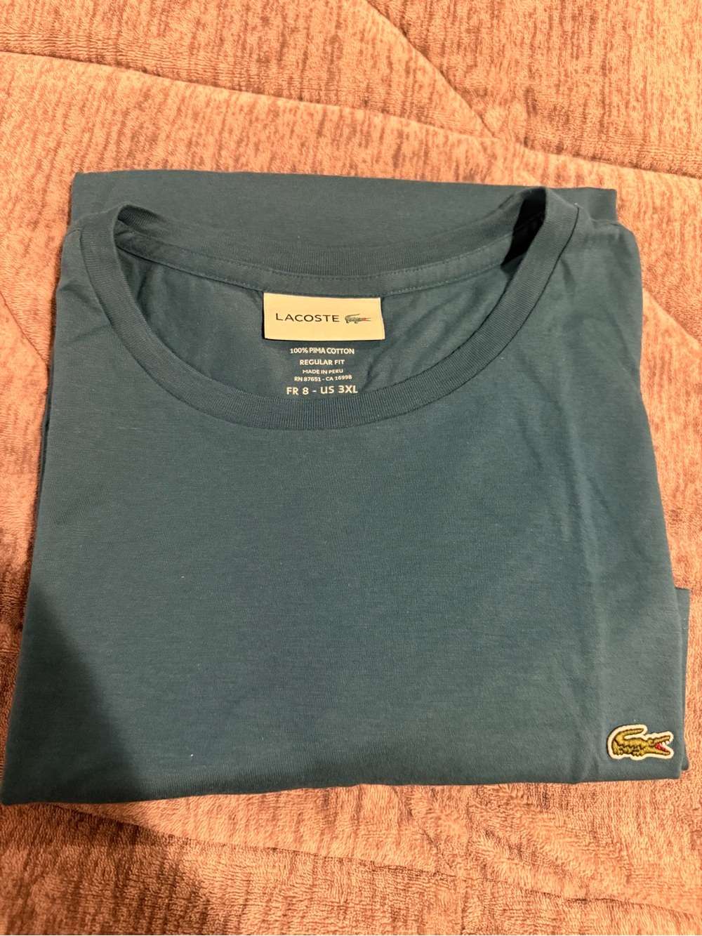 Lacoste Men's Short Sleeve Crew Tee in Teal Blue